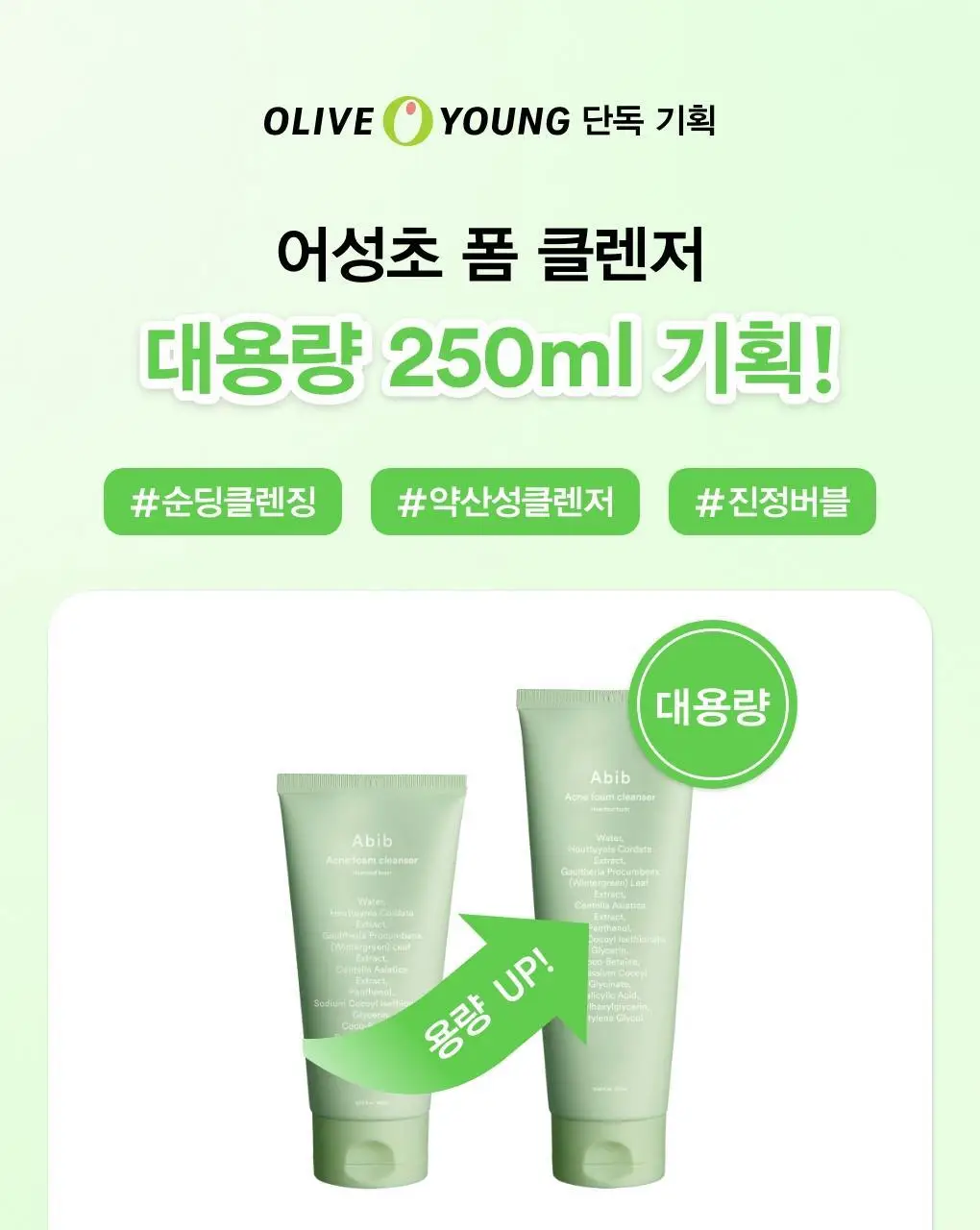 [약산성저자극] 아비브 아크네 폼 클렌저 어성초 폼 대용량 250ml 상세페이지 1